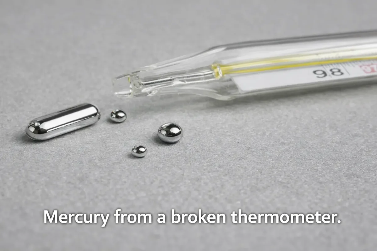Mercury from a broken thermometer
