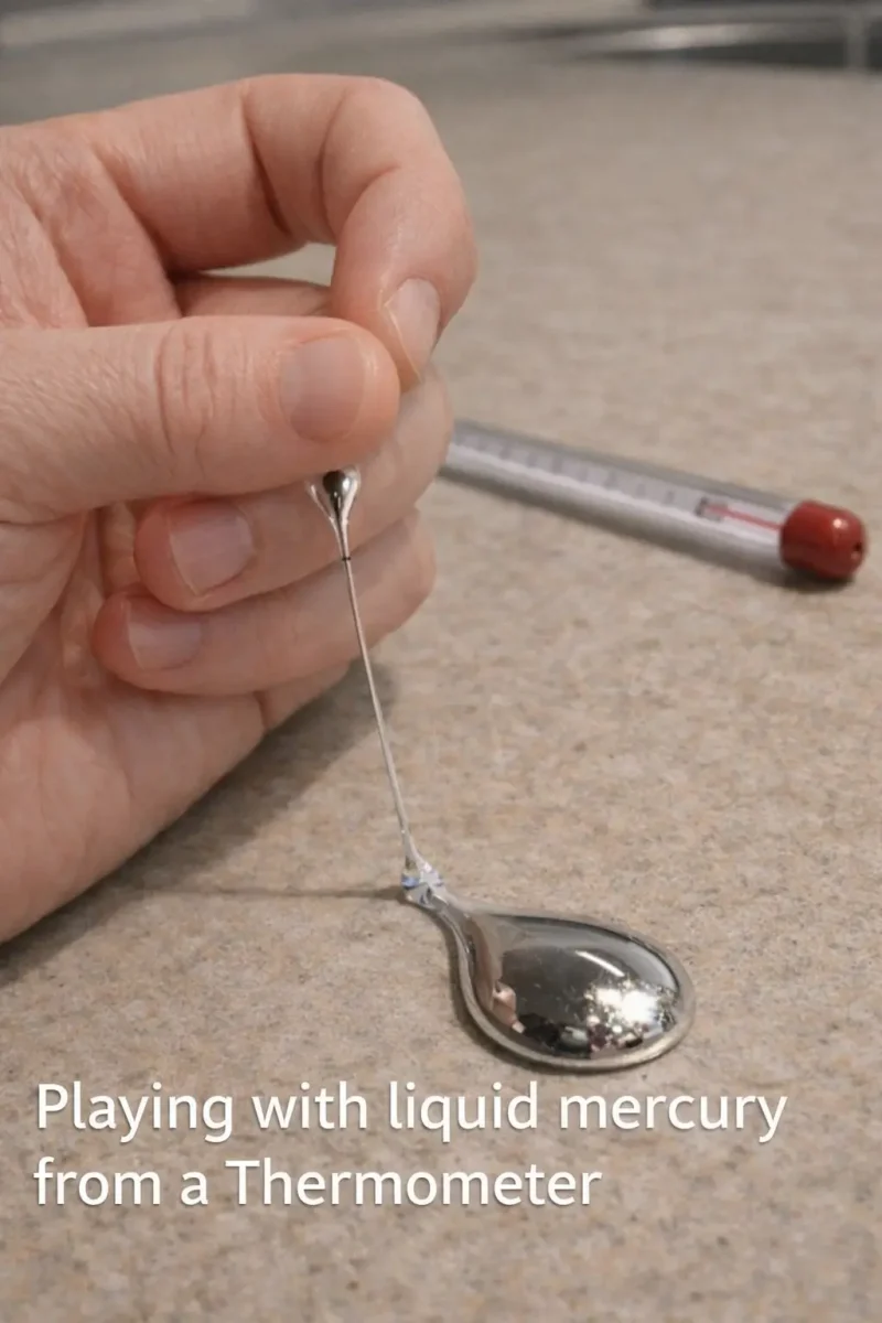 Playing with liquid mercury from a Thermometer